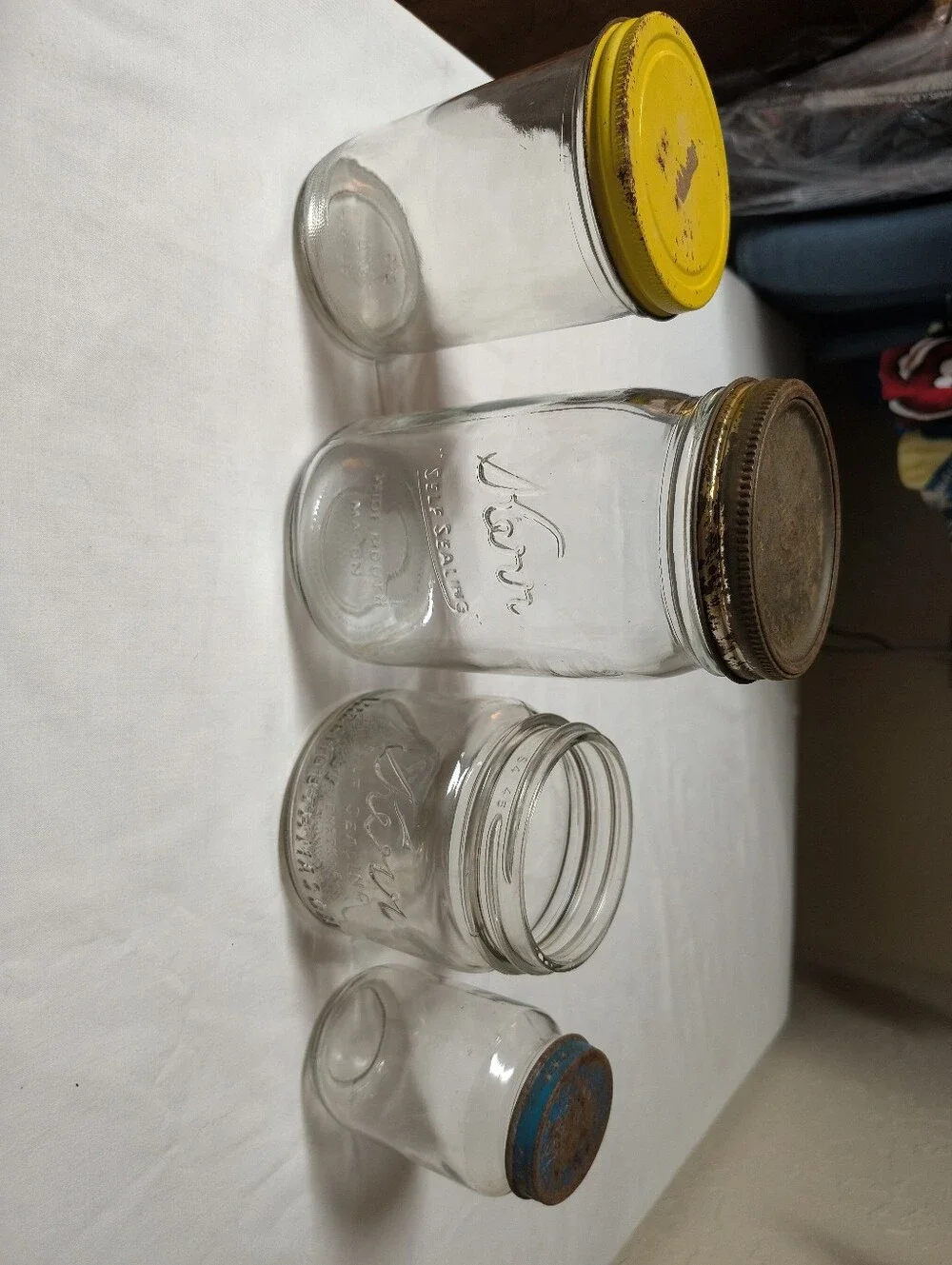 Vintage Mason Glass Storage Jars with Kerr Ball Heinz Jars Wide Mouth Jars